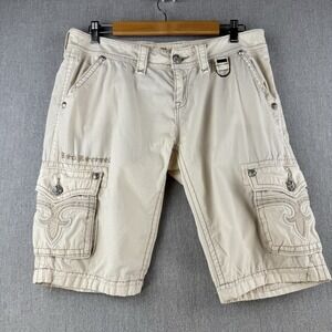 Rock Revival Cargo Shorts Womens 29 Ivory Beige Utility Buckle Boho Y2K